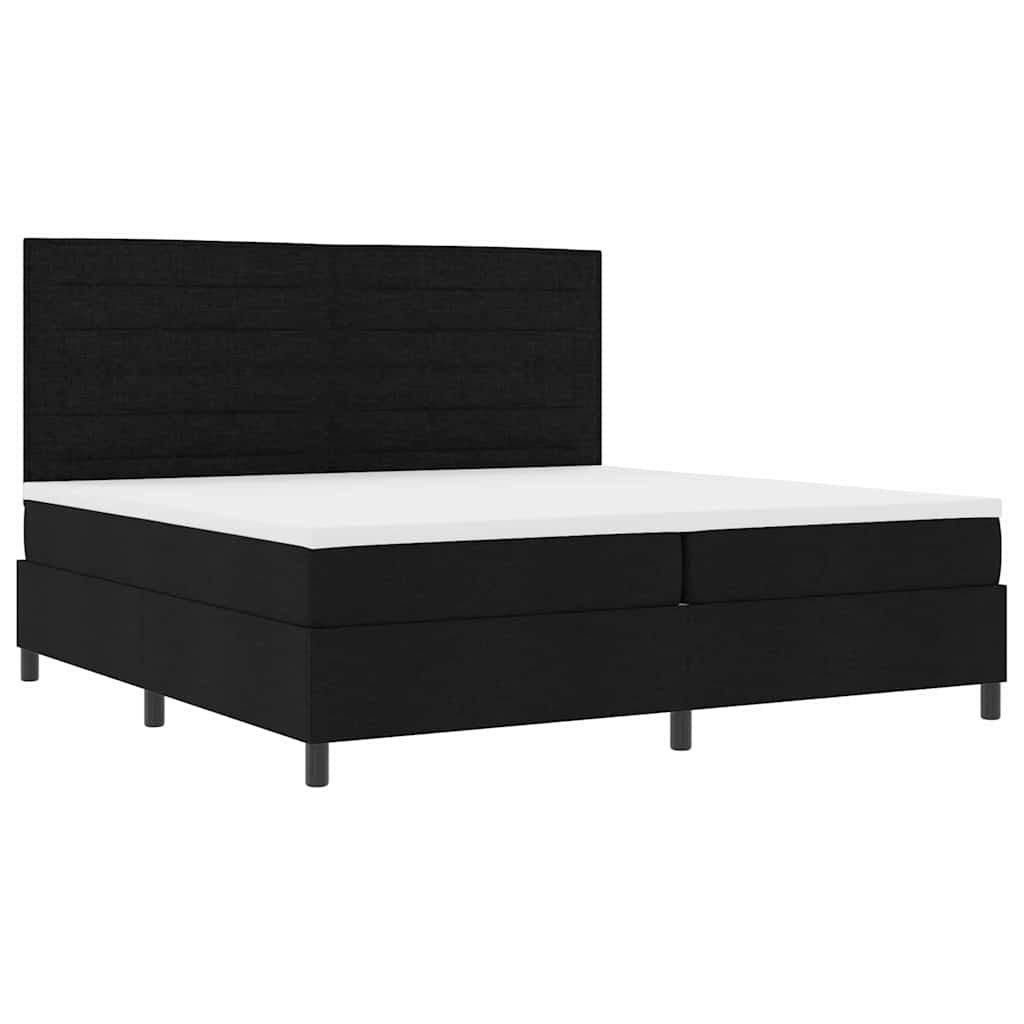 Boxrugós ágy matracmal leddel Fekete 200 x 200 cm szövet