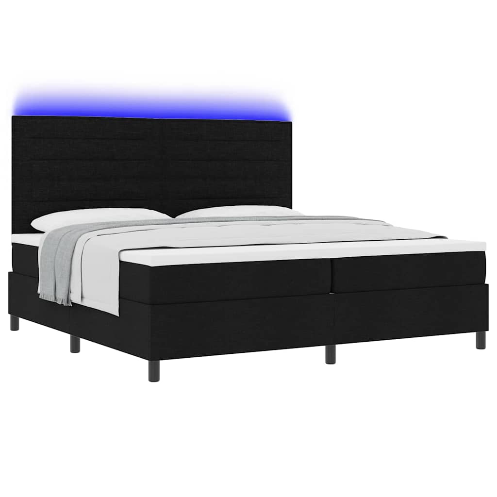 Boxrugós ágy matracmal leddel Fekete 200 x 200 cm szövet