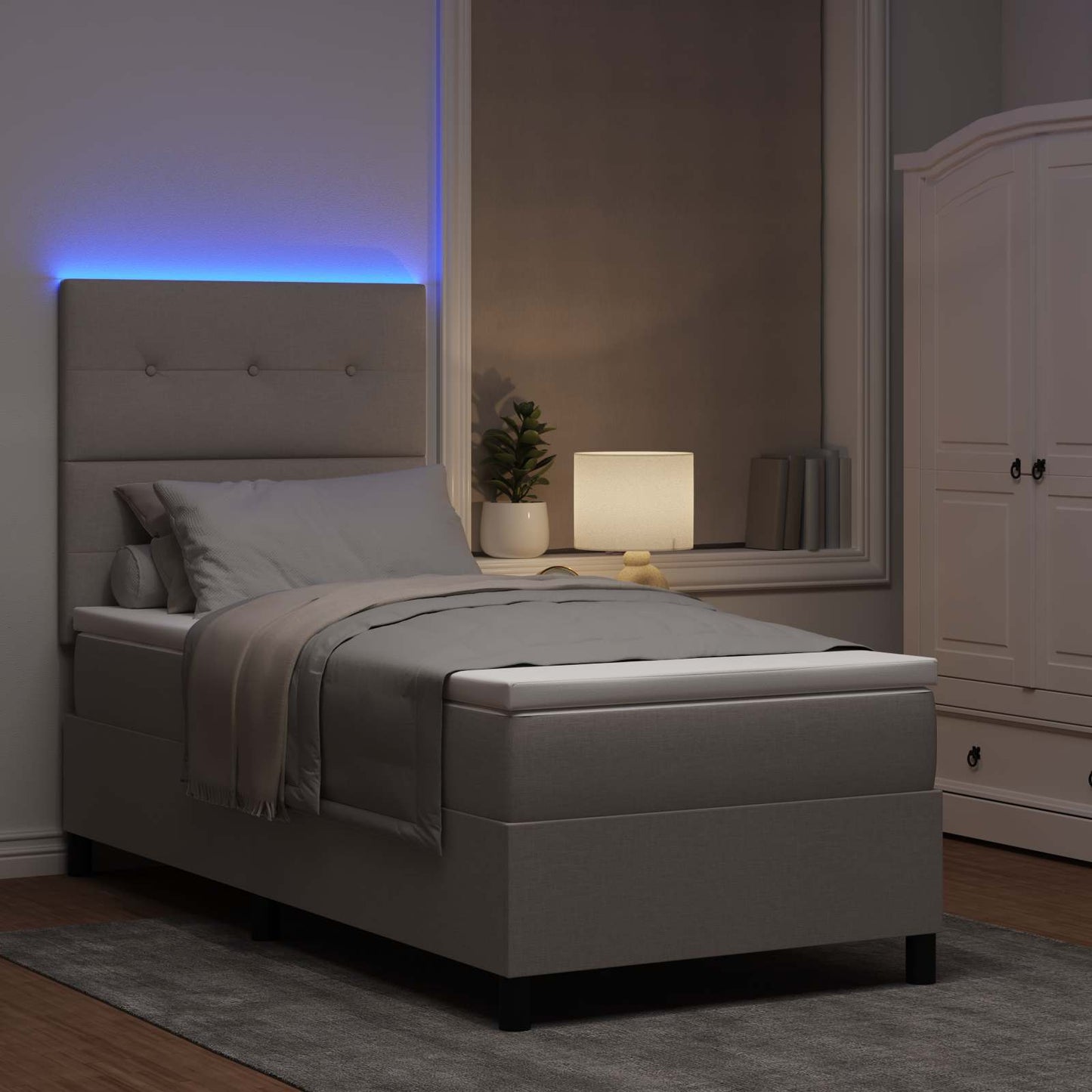 Boxrugós ágy matracmal leddel Tópszínű 80 x 200 cm szövet