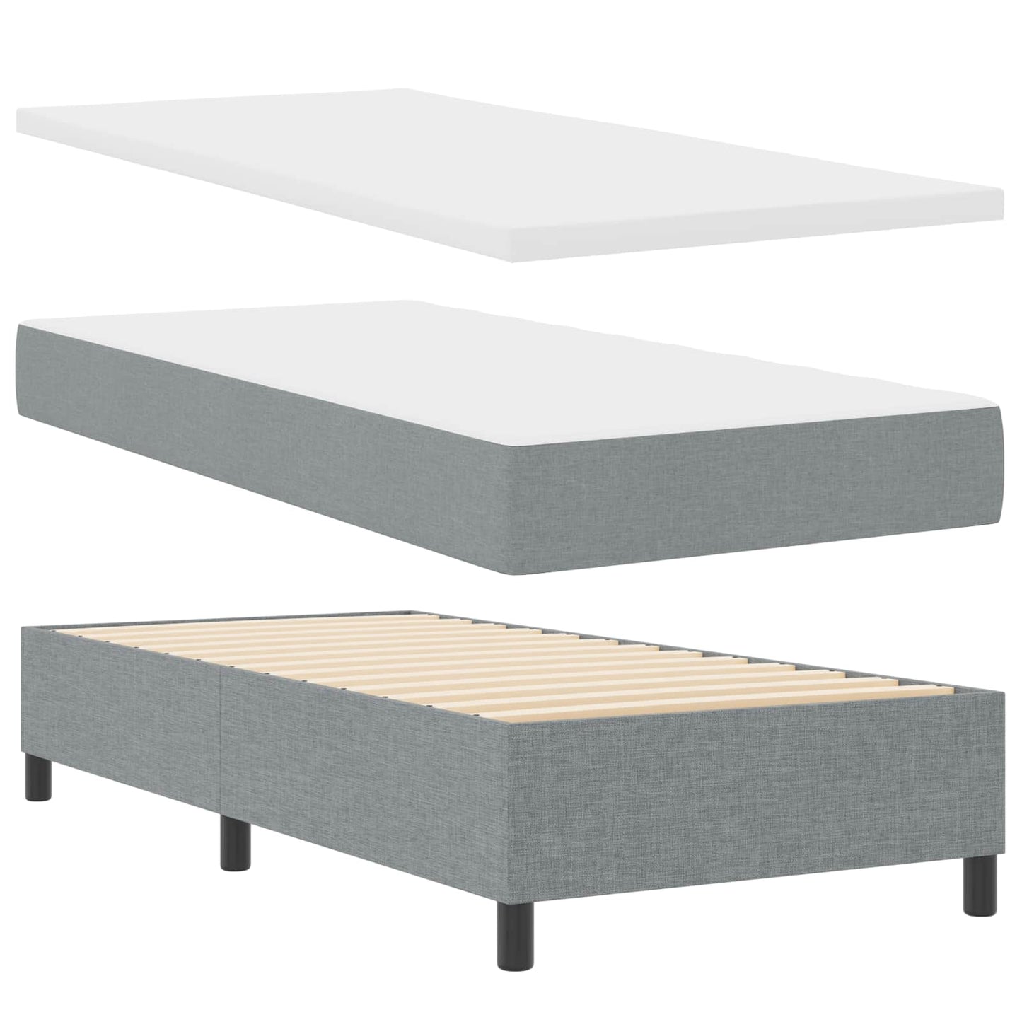 Boxrugós ágy LED szalagokkal Világosszürke 90 x 190 cm szövet