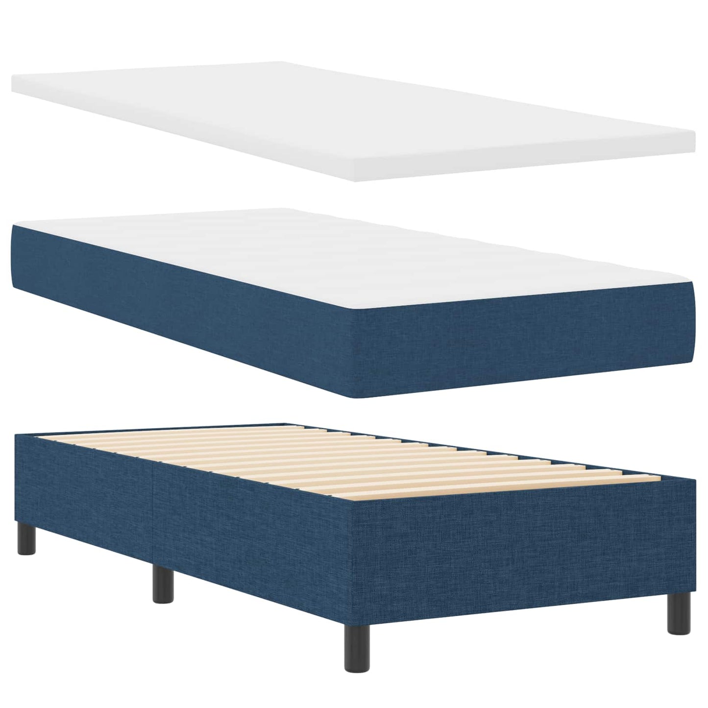 Boxrugós ágy LED szalagokkal fejtámlával Kék 90 x 190 cm szövet