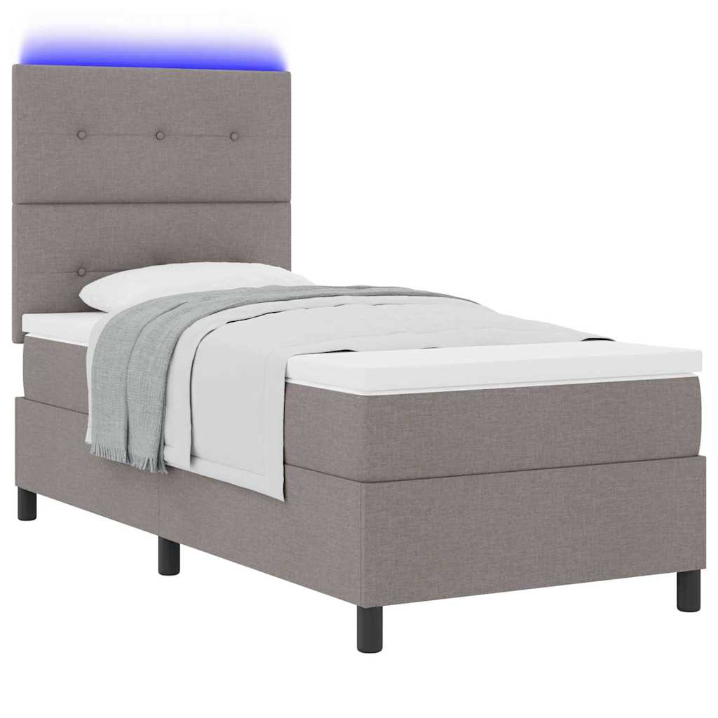 Boxrugós ágy LED szalagokkal Tópszínű 90 x 200 cm szövet