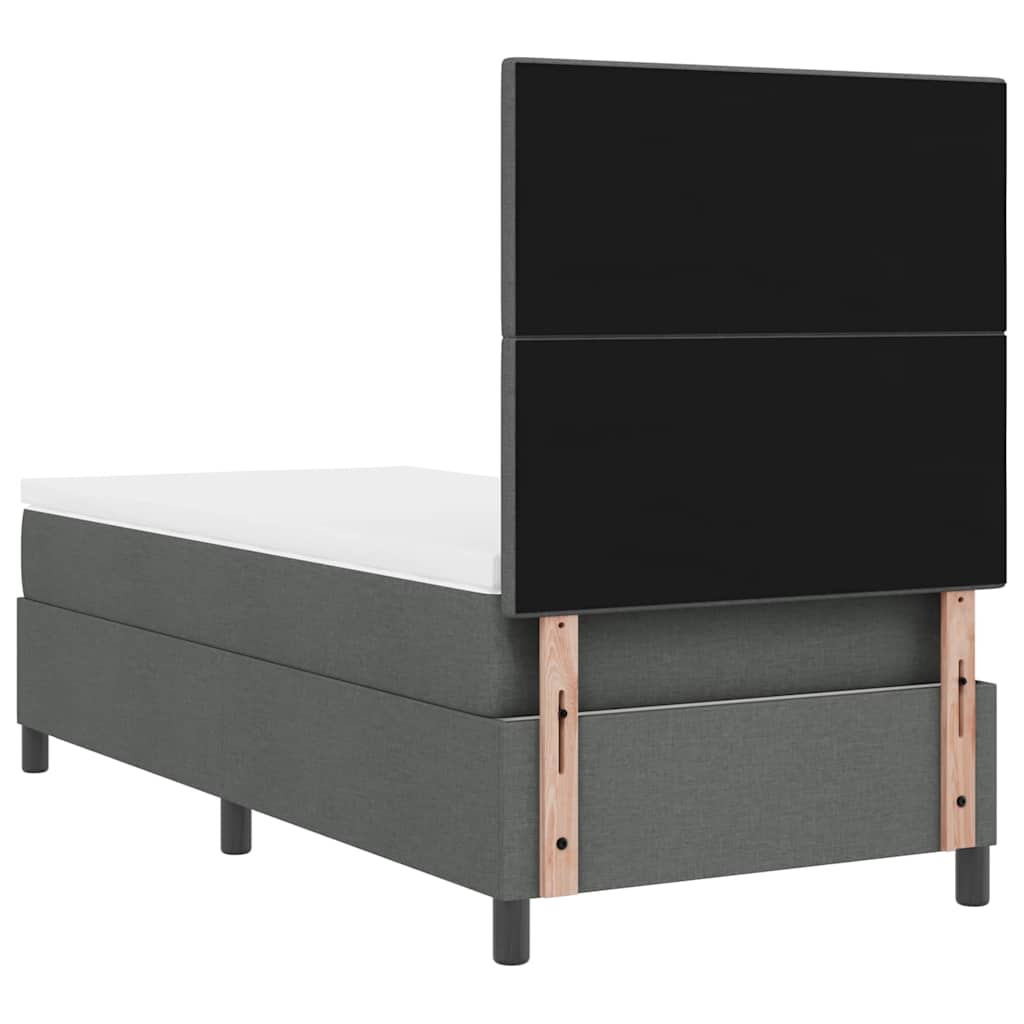 Boxrugós ágy LED szalagokkal Sötétszürke 100 x 200 cm szövet