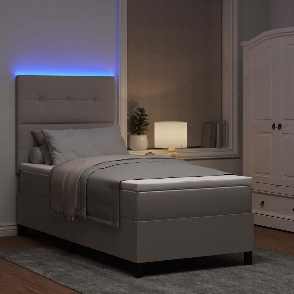 Boxrugós ágy LED szalagokkal Tópszínű 100 x 200 cm szövet