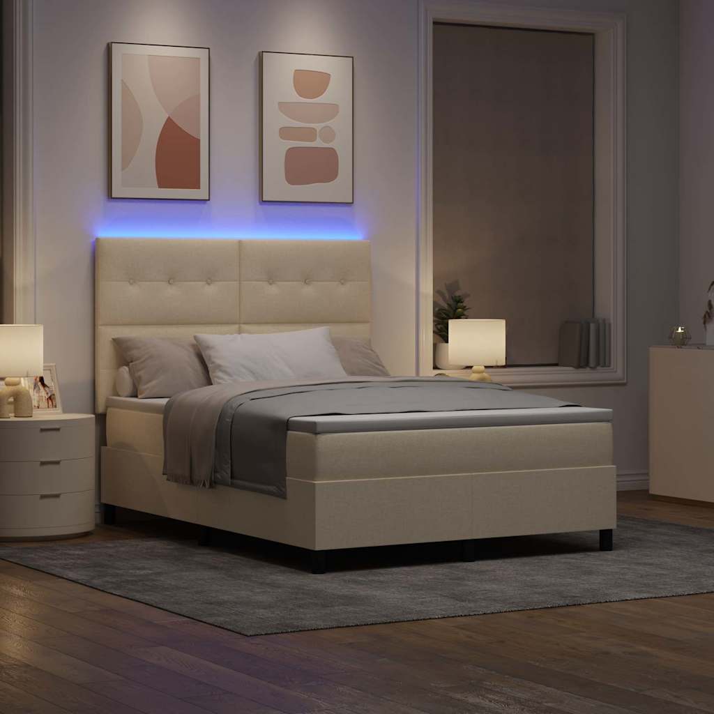 Boxrugós ágy LED szalagokkal Krém 160 x 200 cm szövet
