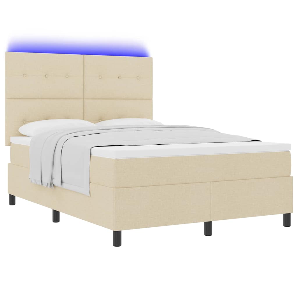 Boxrugós ágy LED szalagokkal Krém 160 x 200 cm szövet