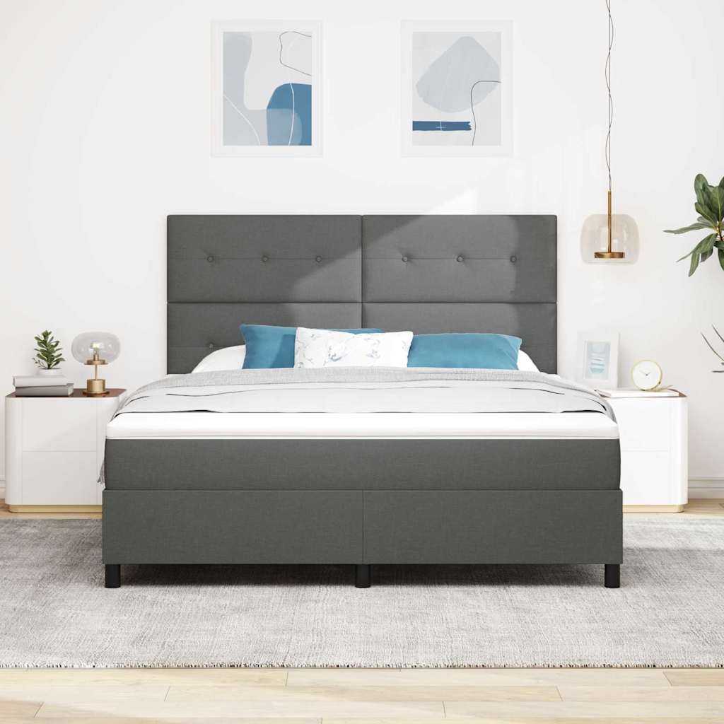 Boxrugós ágy LED szalagokkal Sötétszürke 180 x 200 cm szövet