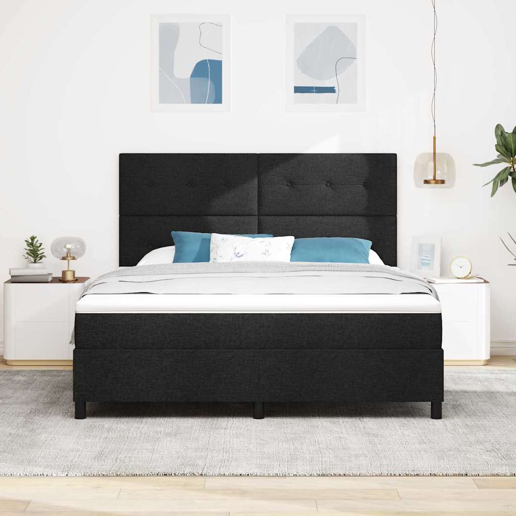 Boxrugós ágy LED szalagokkal Fekete 180 x 200 cm szövet
