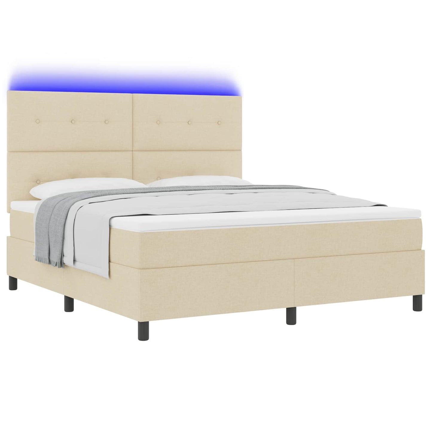 Boxrugós ágy LED szalagokkal Krém 180 x 200 cm szövet