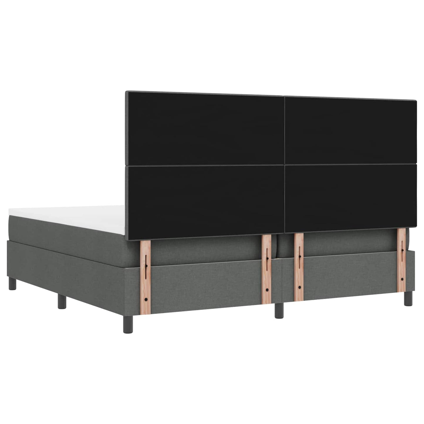 Boxrugós ágy LED szalagokkal Sötétszürke 200 x 200 cm szövet