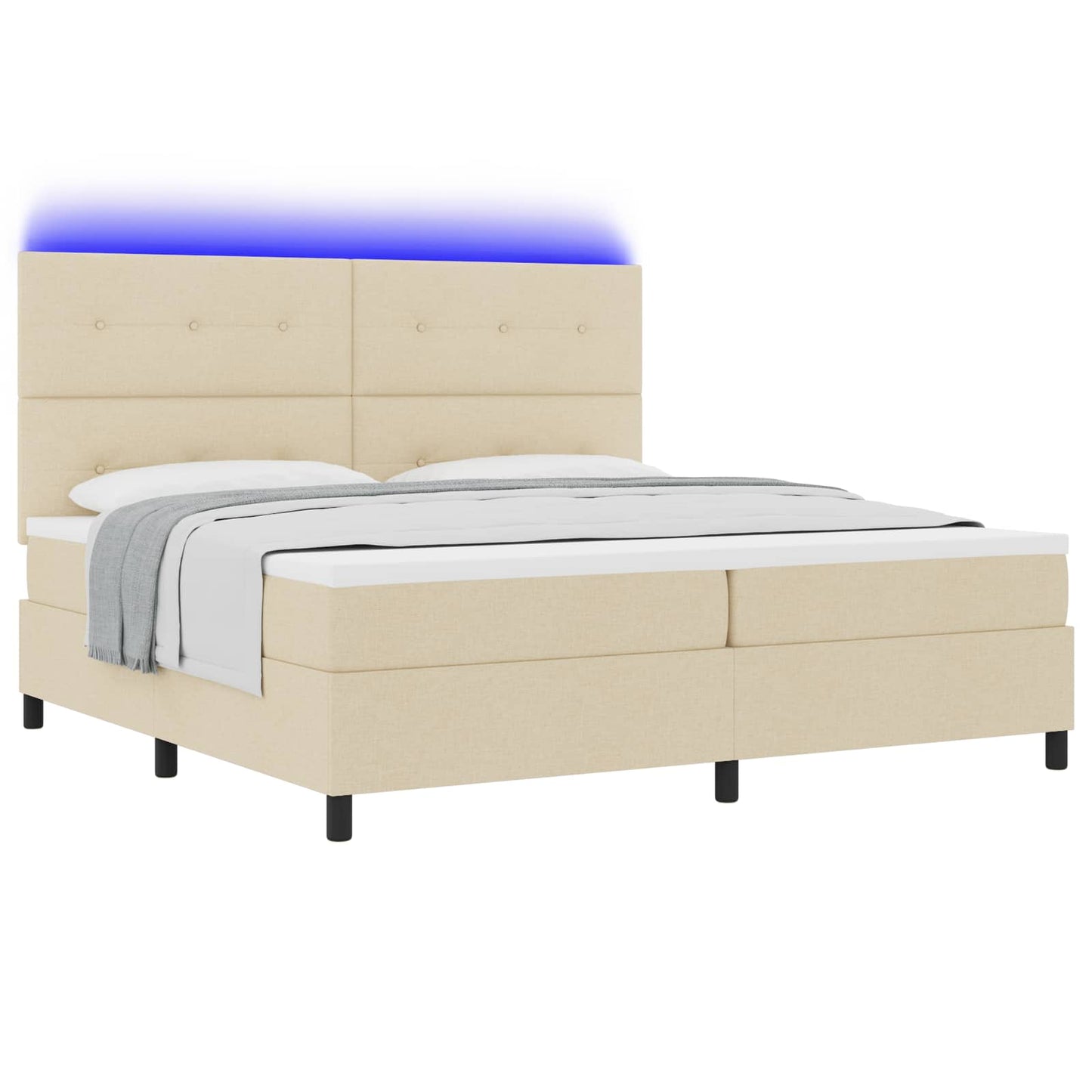 Boxrugós ágy LED szalagokkal Krém 200 x 200 cm szövet
