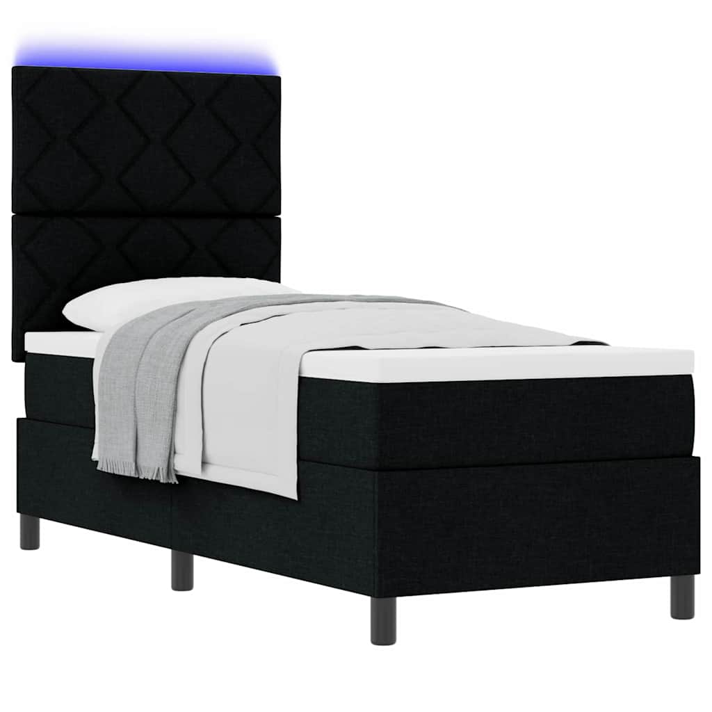 Boxrugós ágy LED szalagokkal Fekete 80 x 200 cm szövet