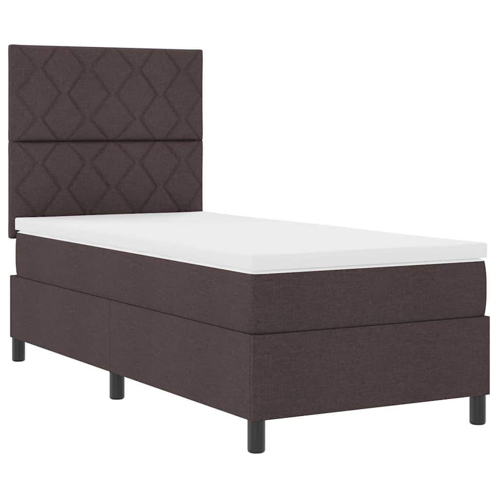 Boxrugós ágy LED szalagokkal sötétbarna 90 x 190 cm szövet