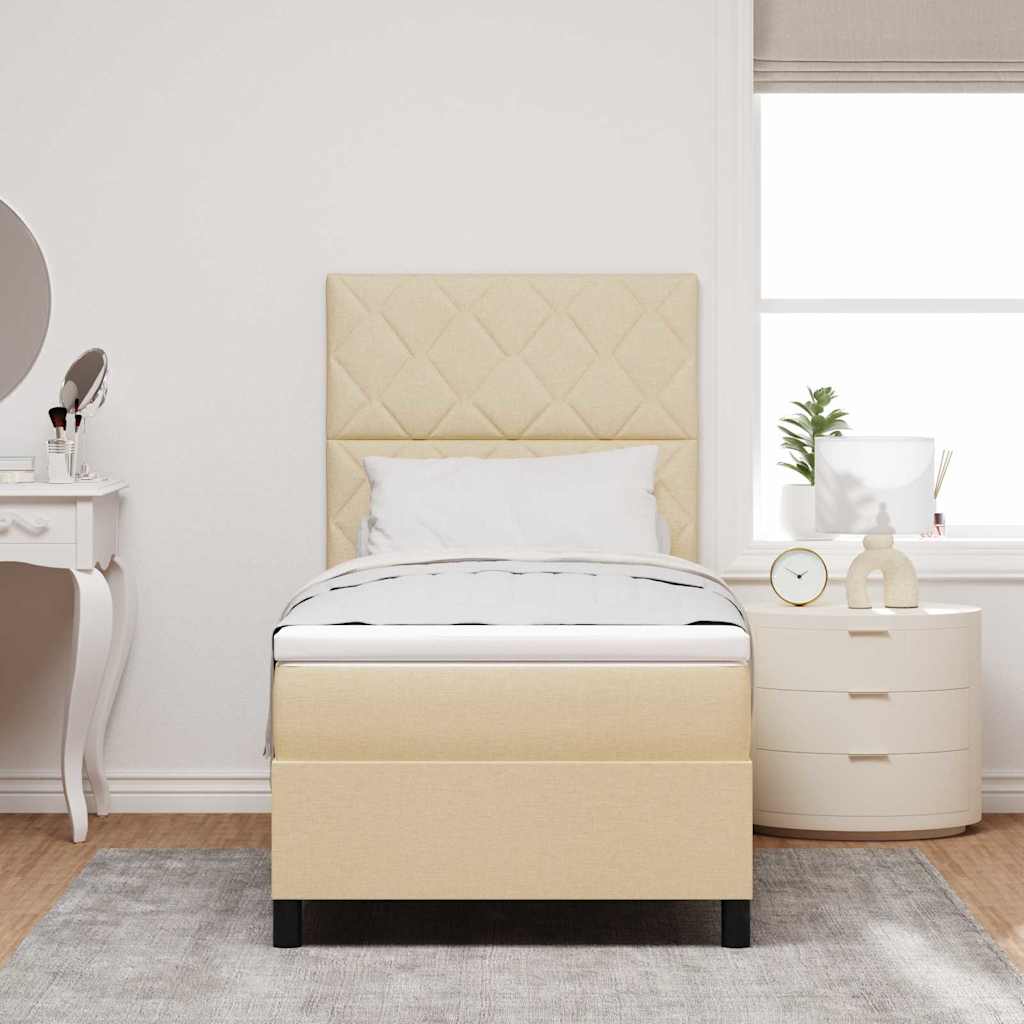 Boxrugós ágy LED szalagokkal Krém 90 x 190 cm szövet