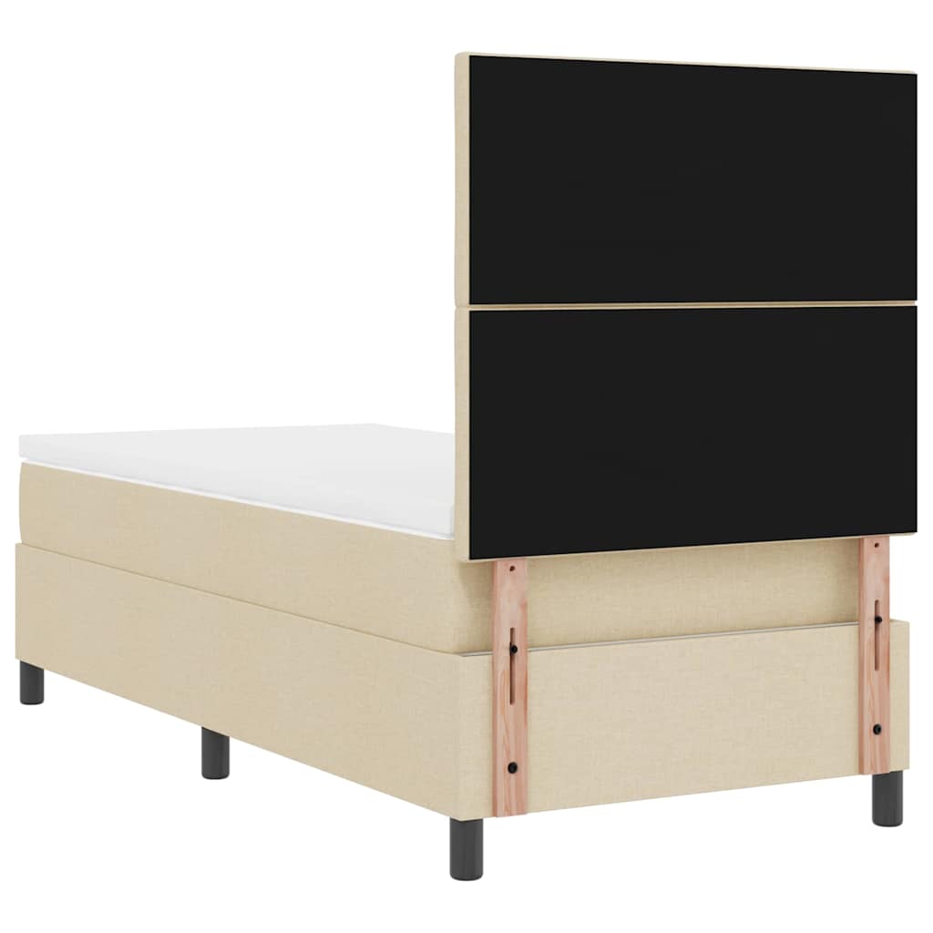 Boxrugós ágy LED szalagokkal Krém 90 x 190 cm szövet