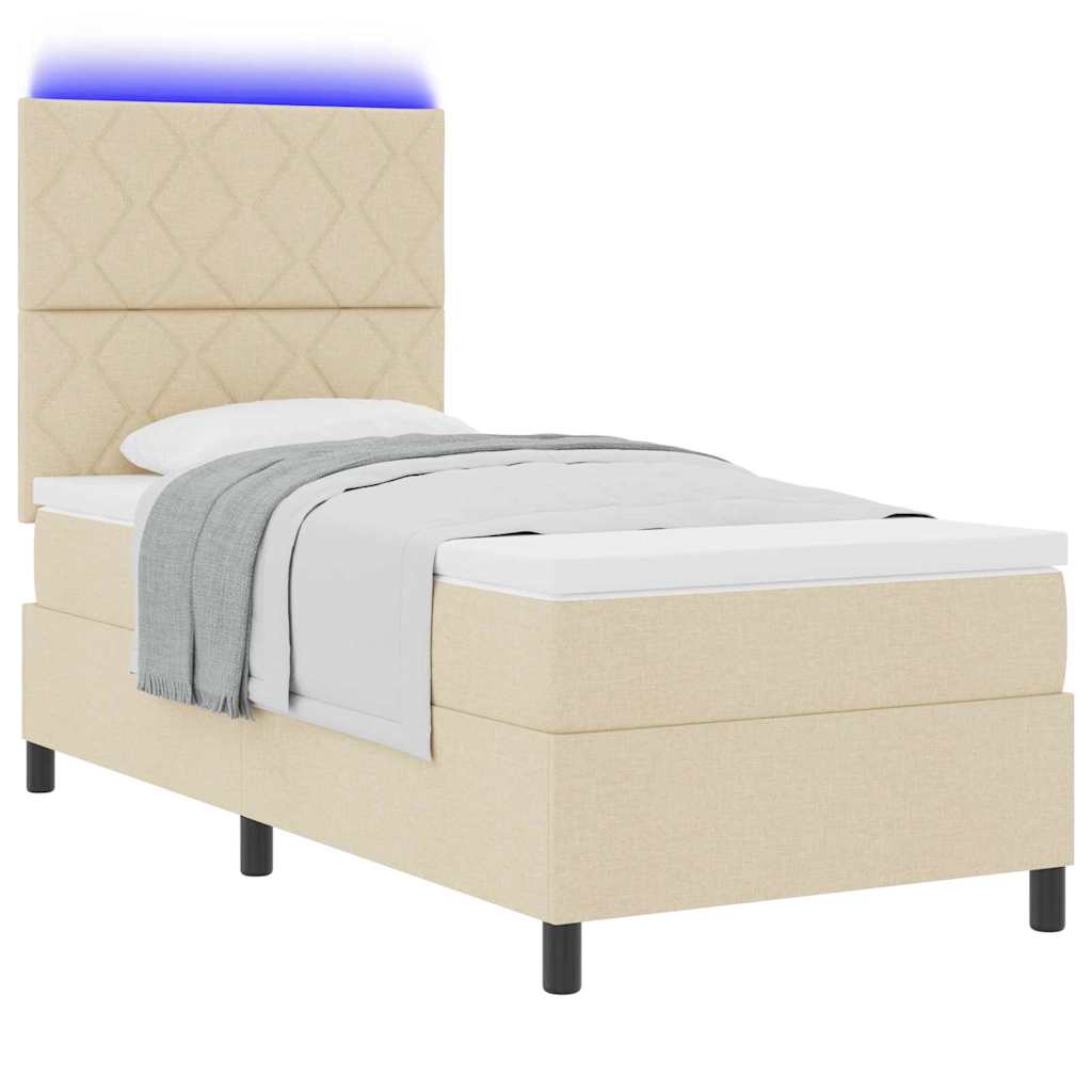 Boxrugós ágy LED szalagokkal Krém 90 x 190 cm szövet
