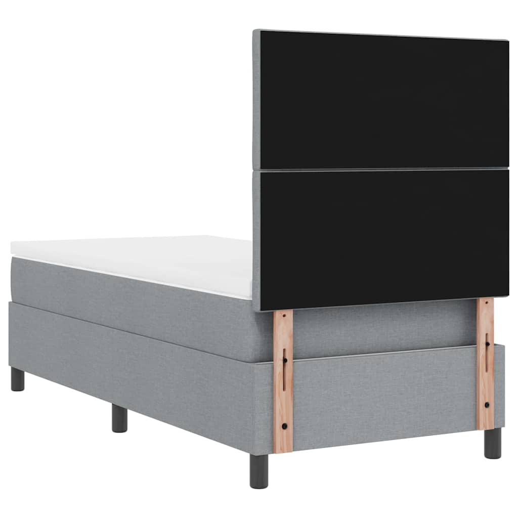 Boxrugós ágy LED szalagokkal Világosszürke 90 x 200 cm szövet
