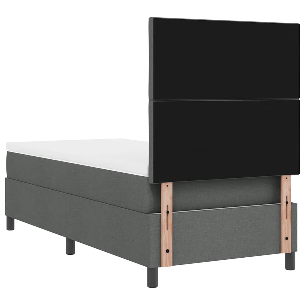 Boxrugós ágy LED szalagokkal Sötétszürke 90 x 200 cm szövet