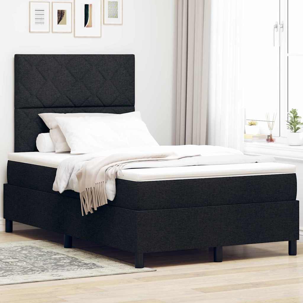 Boxrugós ágy LED szalagokkal Fekete 120 x 190 cm szövet