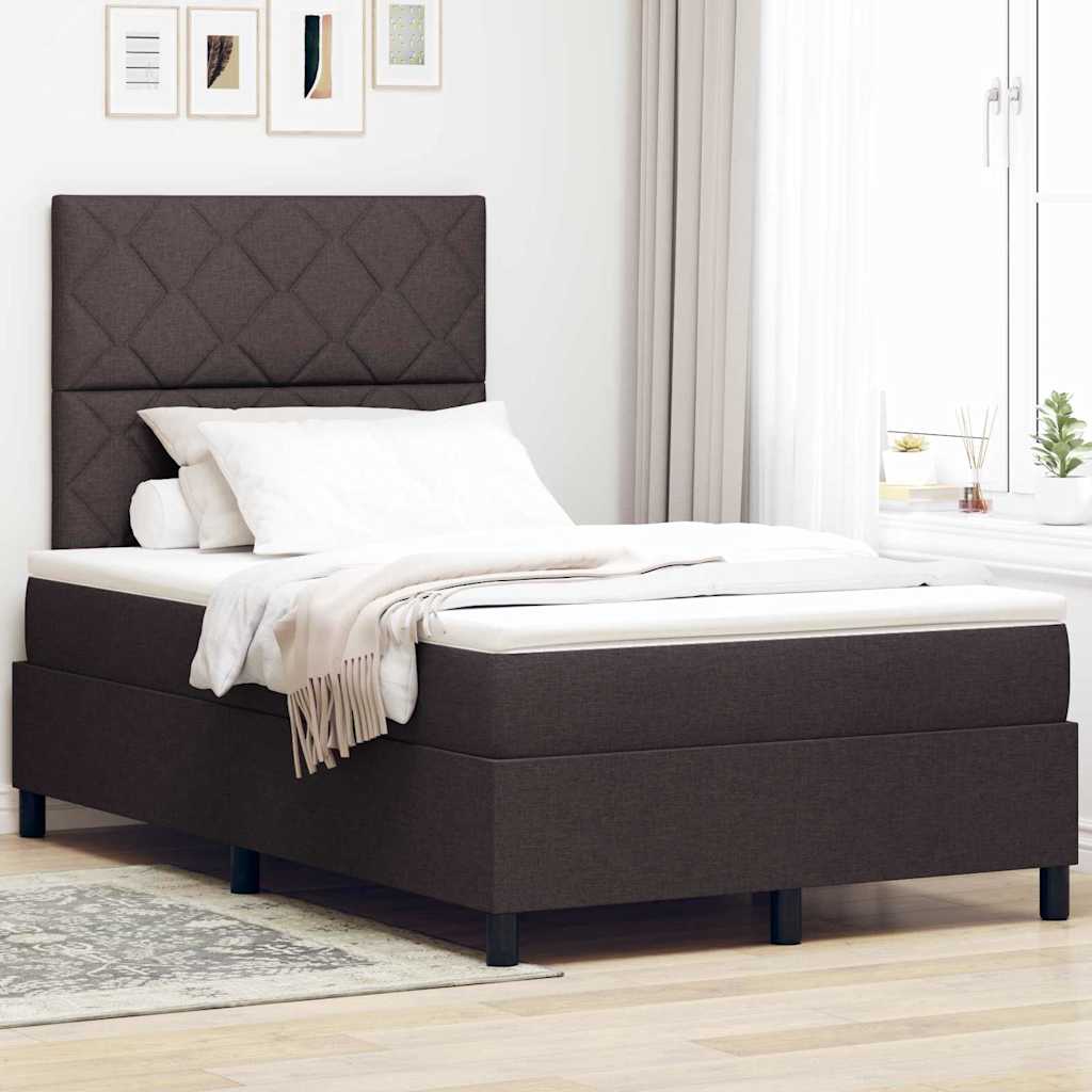 Boxrugós ágy LED szalagokkal sötétbarna 120 x 200 cm szövet