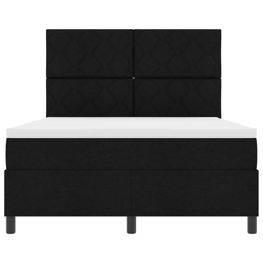 Boxrugós ágy LED szalagokkal Fekete 140 x 190 cm szövet