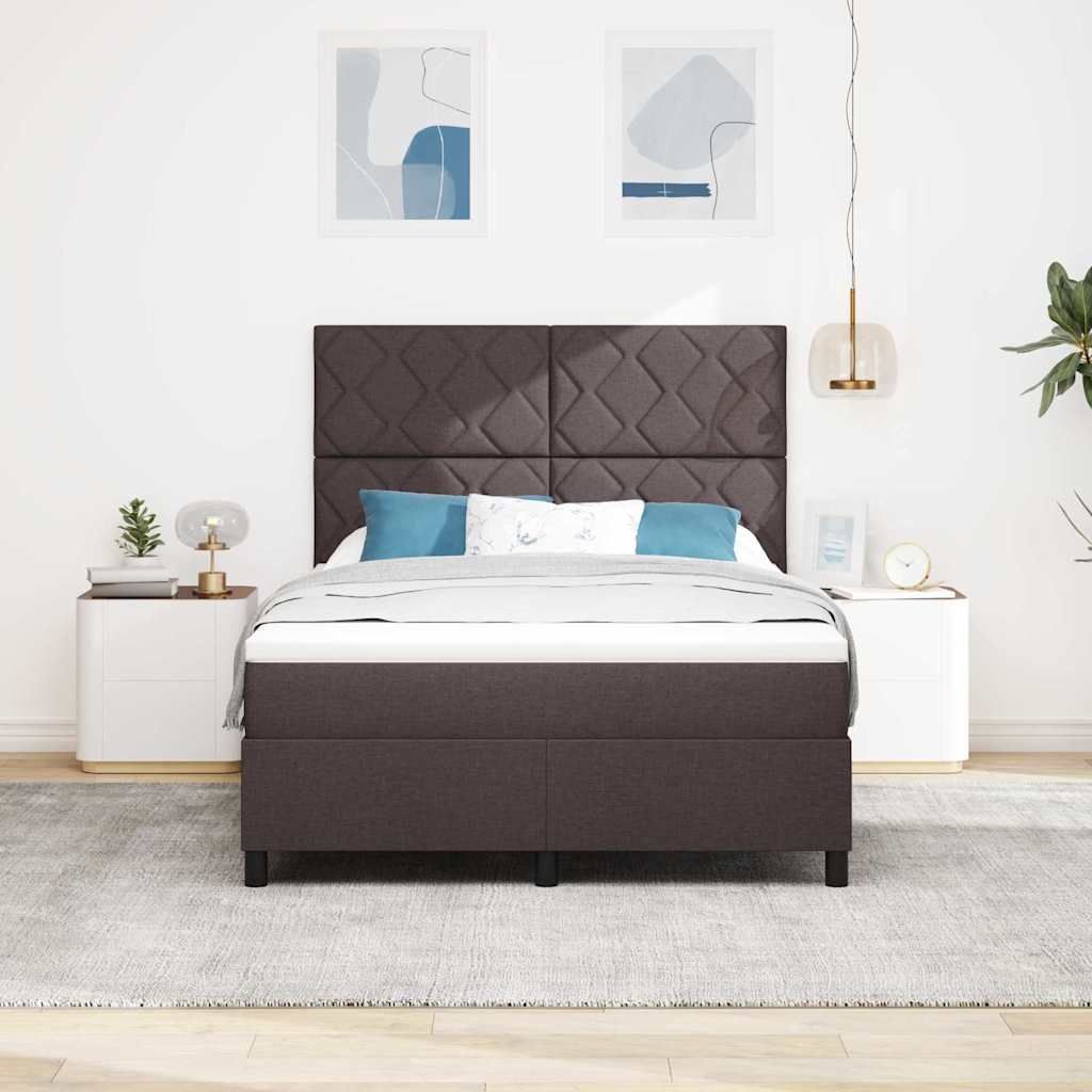 Boxrugós ágy LED szalagokkal sötétbarna 140 x 190 cm szövet