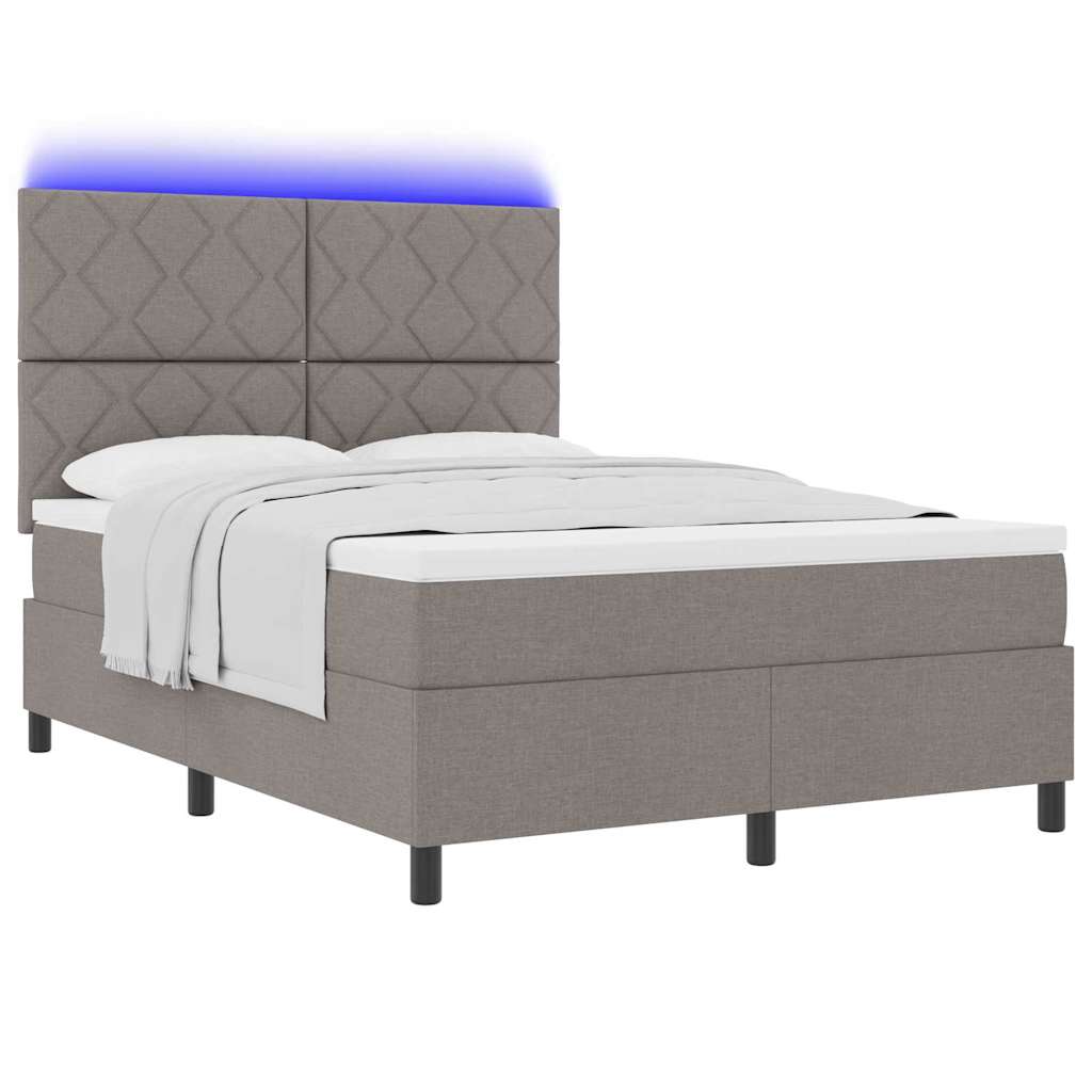 Boxrugós ágy LED szalagokkal Tópszínű 140 x 190 cm szövet