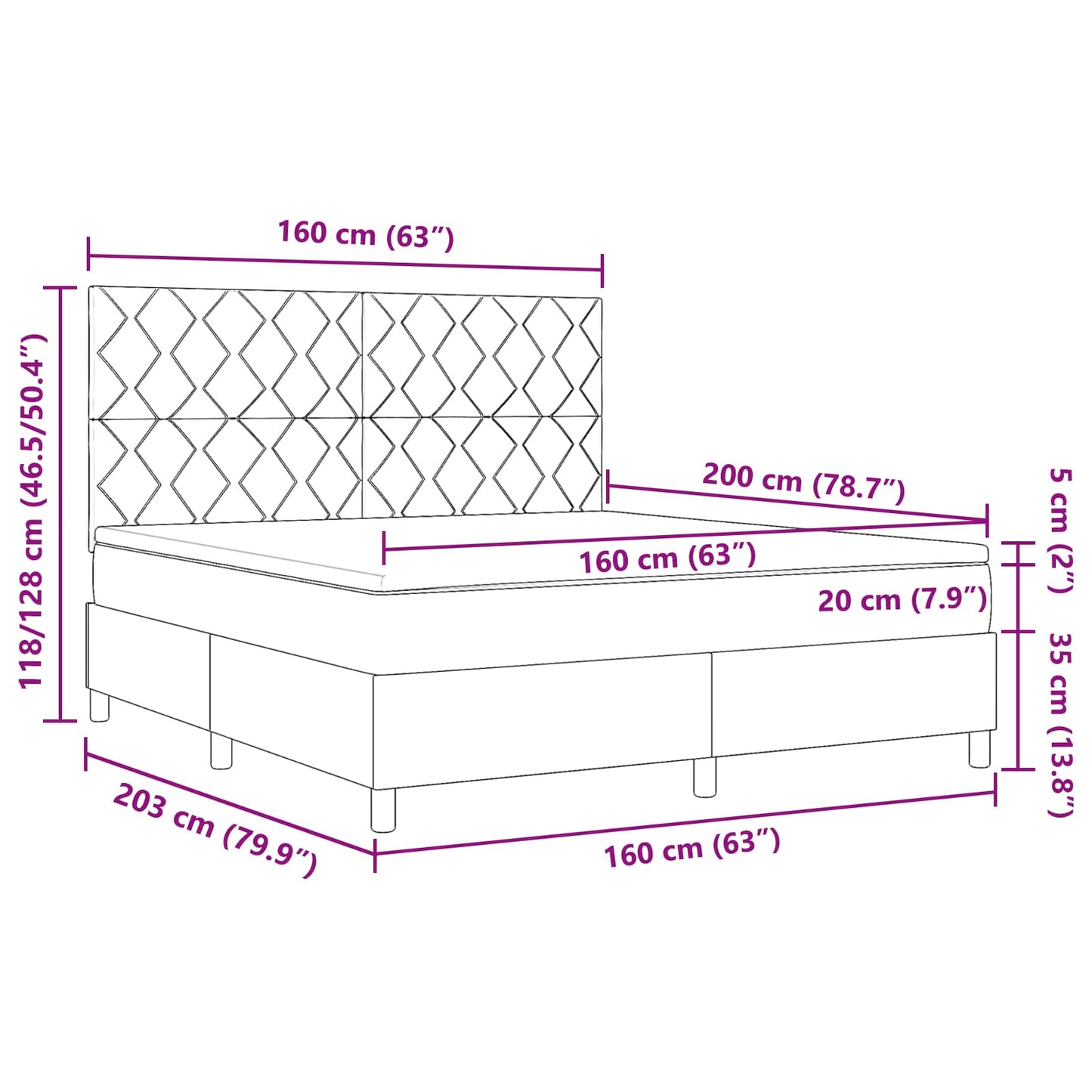 Boxrugós ágy LED szalagokkal Fekete 160 x 200 cm szövet