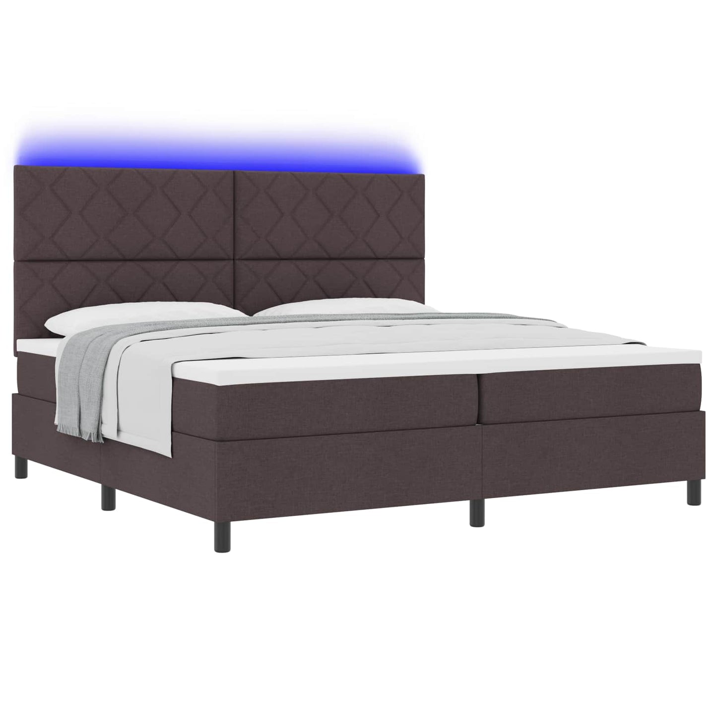 Boxrugós ágy matracmal leddel sötétbarna 200 x 200 cm szövet