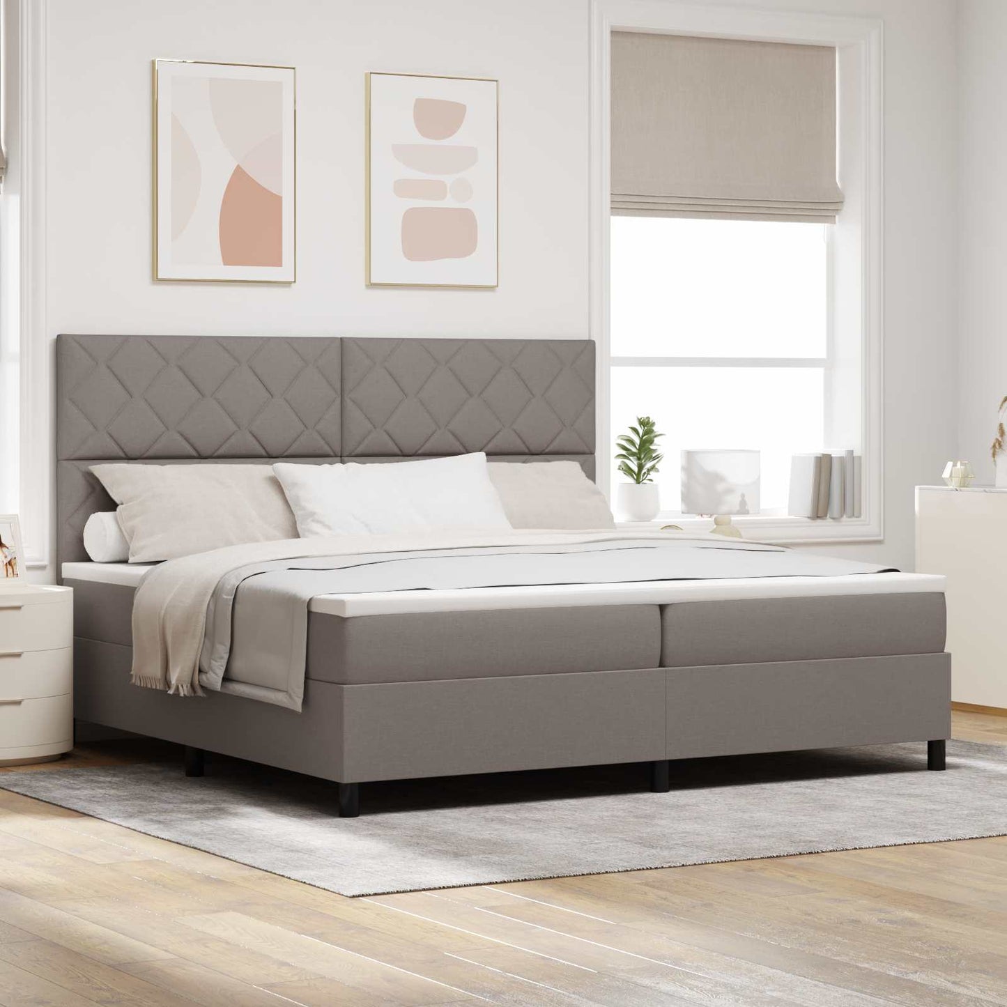 Boxrugós ágy LED szalagokkal Tópszínű 200 x 200 cm szövet