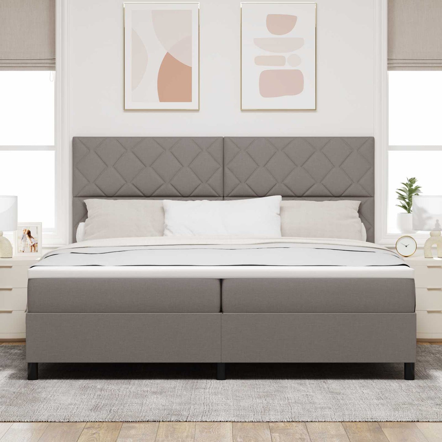 Boxrugós ágy LED szalagokkal Tópszínű 200 x 200 cm szövet