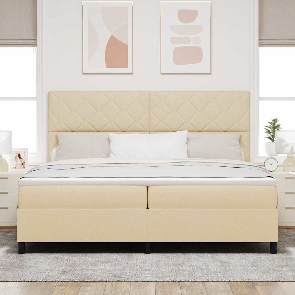 Boxrugós ágy LED szalagokkal Krém 200 x 200 cm szövet