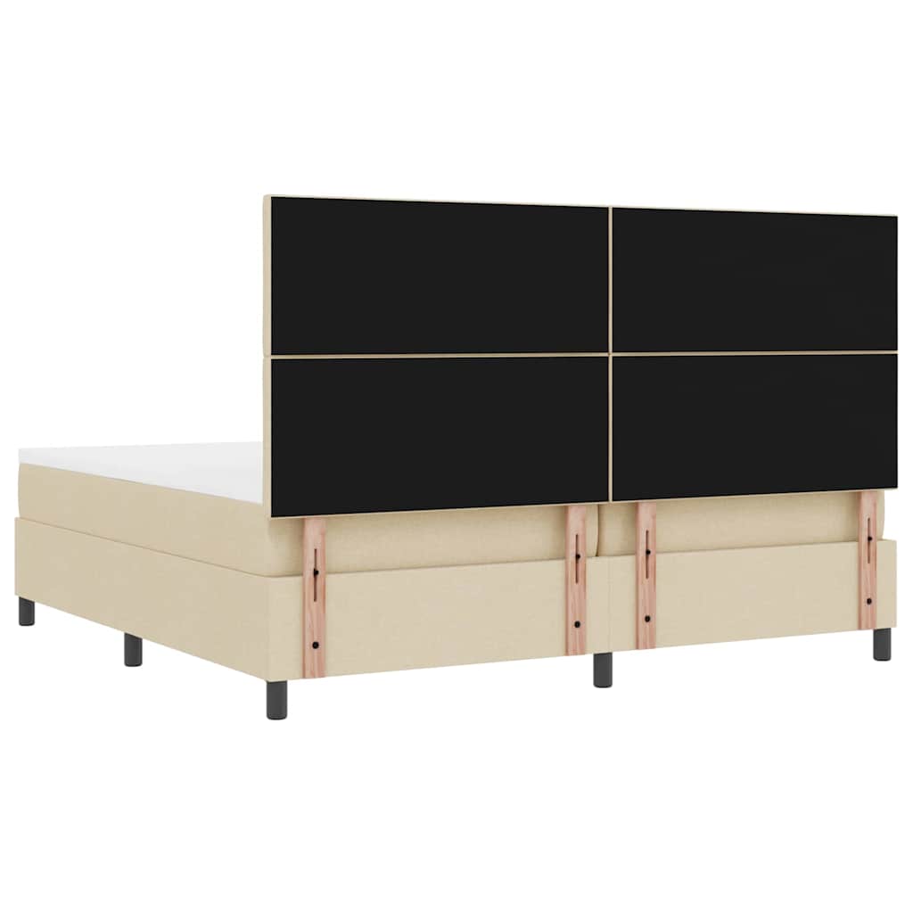 Boxrugós ágy LED szalagokkal Krém 200 x 200 cm szövet