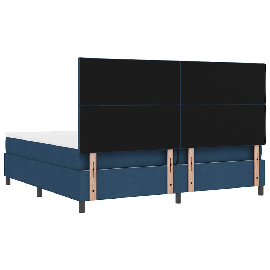 Boxrugós ágy LED szalagokkal Kék 200 x 200 cm szövet