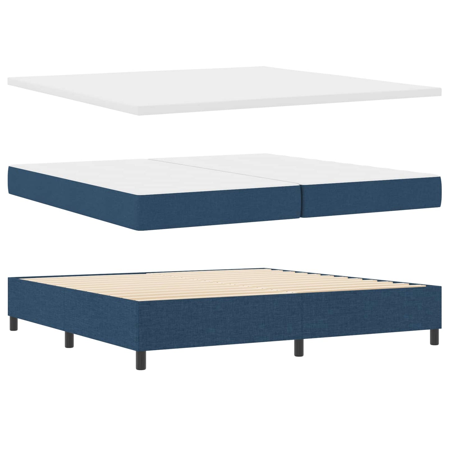 Boxrugós ágy LED szalagokkal Kék 200 x 200 cm szövet