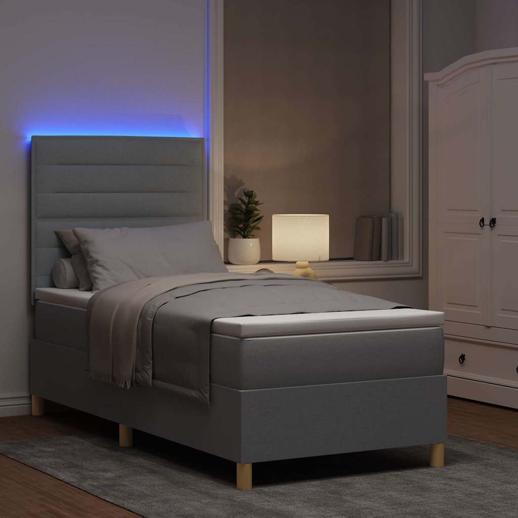 LED Box Spring Ágy matracmal Világosszürke 80 x 200 cm szövet
