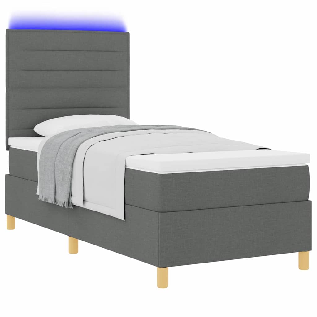 LED Box Spring Ágy matracmal Sötétszürke 80 x 200 cm szövet