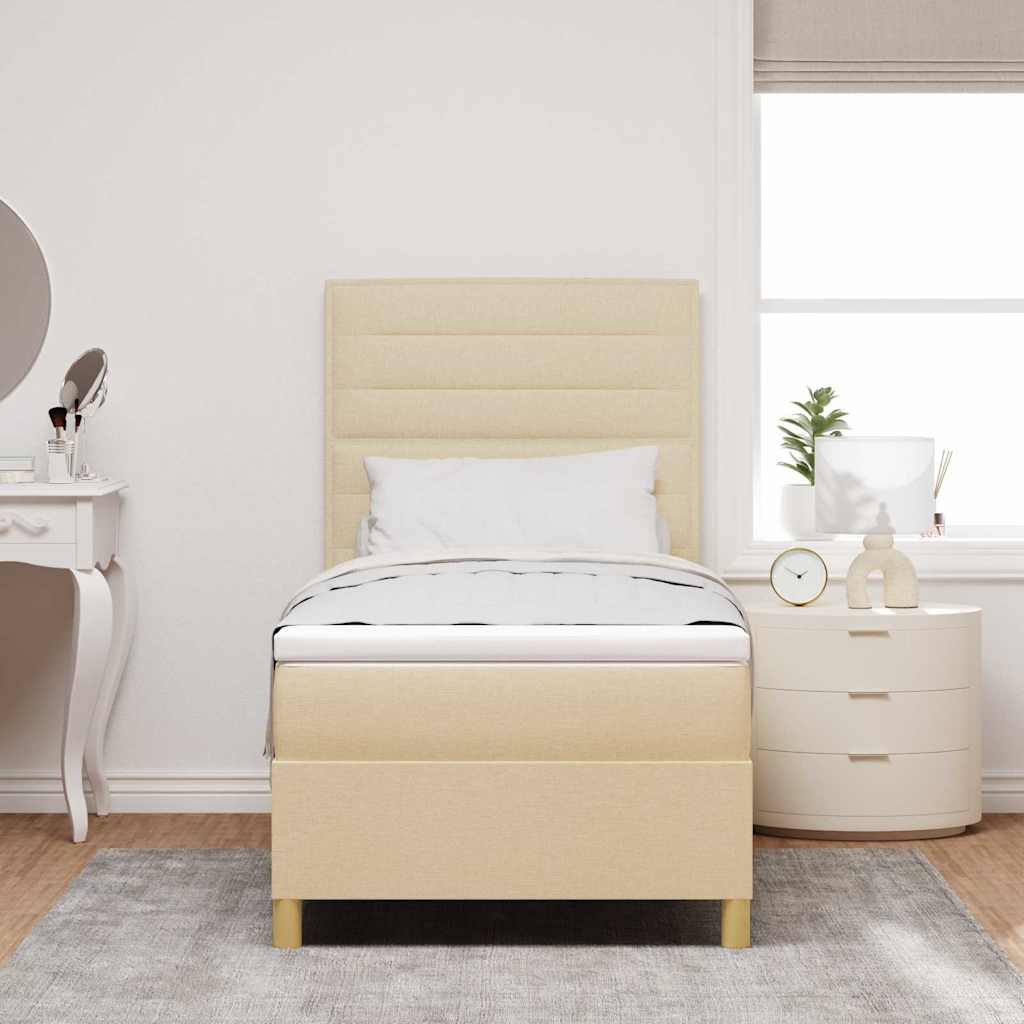 LED Box Spring Ágy fejtámlával Krém 80 x 200 cm szövet