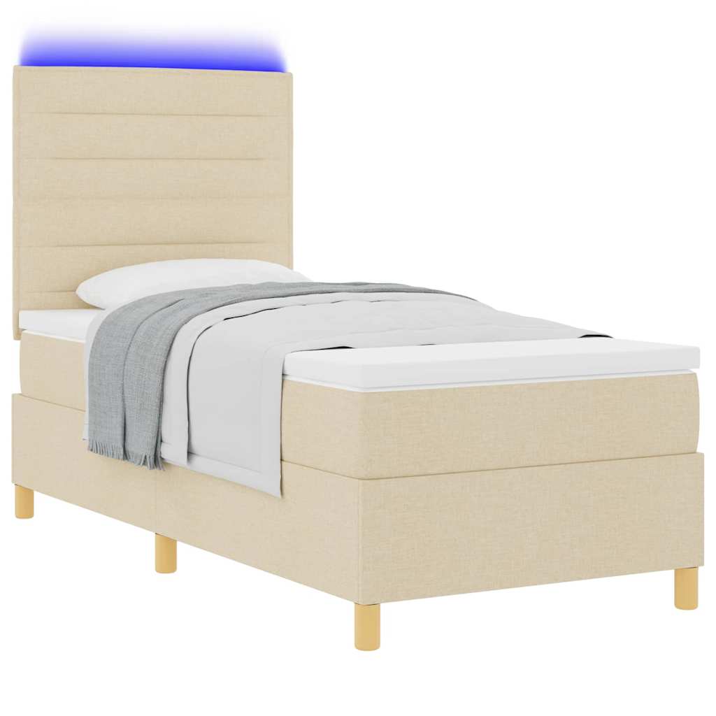 LED Box Spring Ágy fejtámlával Krém 80 x 200 cm szövet