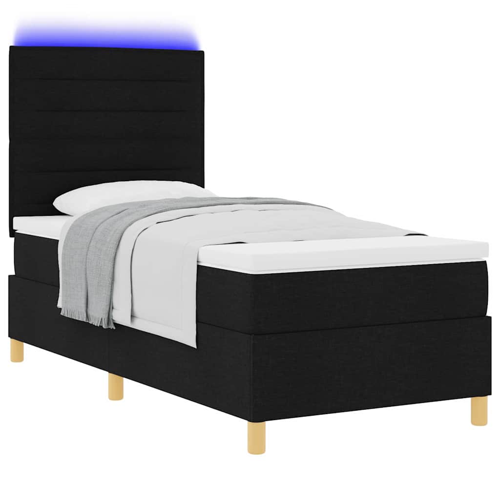 LED Box Spring Ágy matracmal Fekete 90 x 190 cm szövet