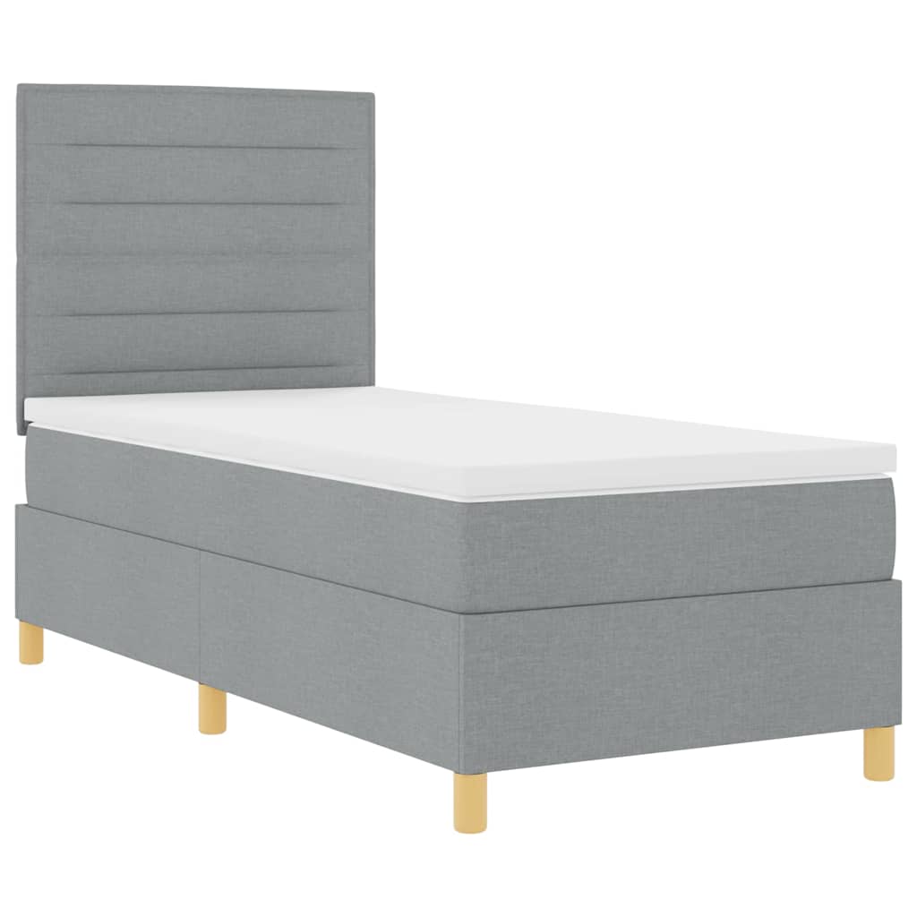 LED Box Spring Ágy fejtámlával Világosszürke 90 x 200 cm szövet