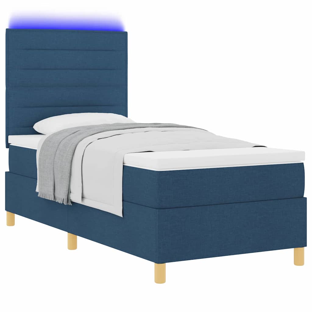 LED Box Spring Ágy matracmal fejtámlával Kék 90 x 200 cm szövet