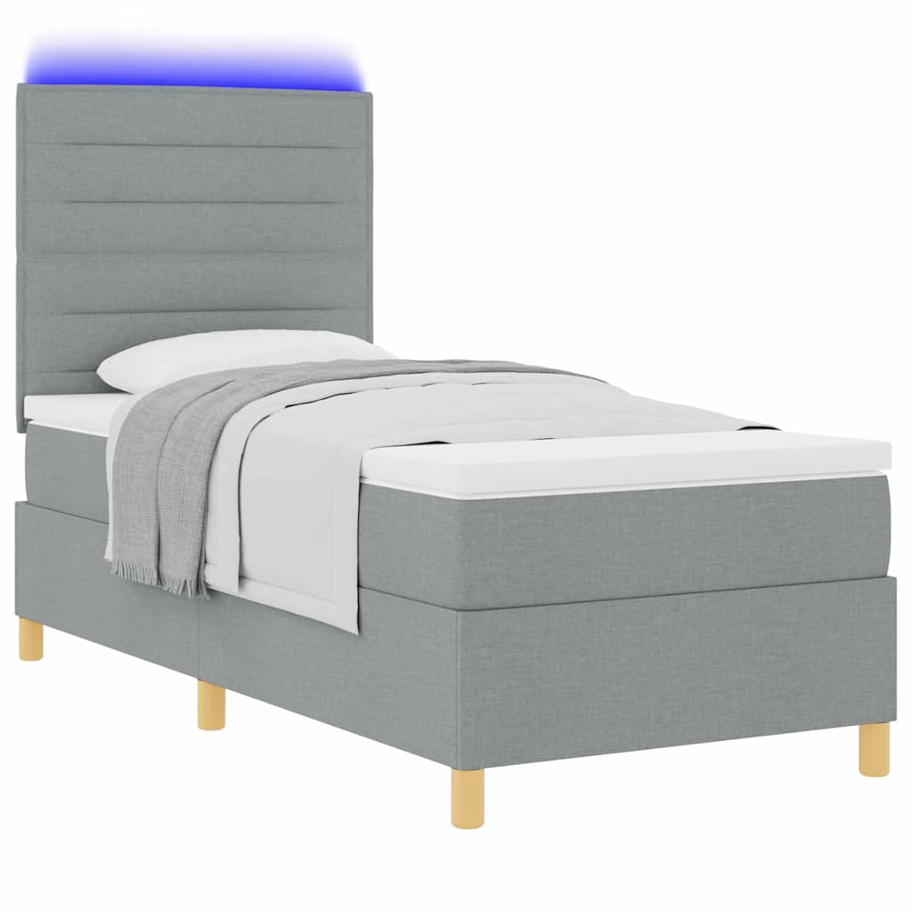 LED Box Spring Ágy matracmal Világosszürke 100 x 200 cm szövet