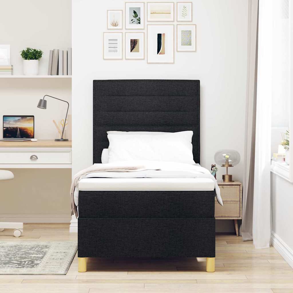 LED Box Spring Ágy matracmal Fekete 100 x 200 cm szövet