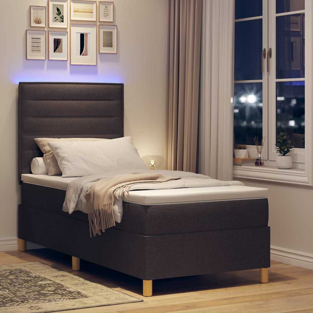 LED Box Spring Ágy fejtámlával Sötét Barna 100 x 200 cm szövet