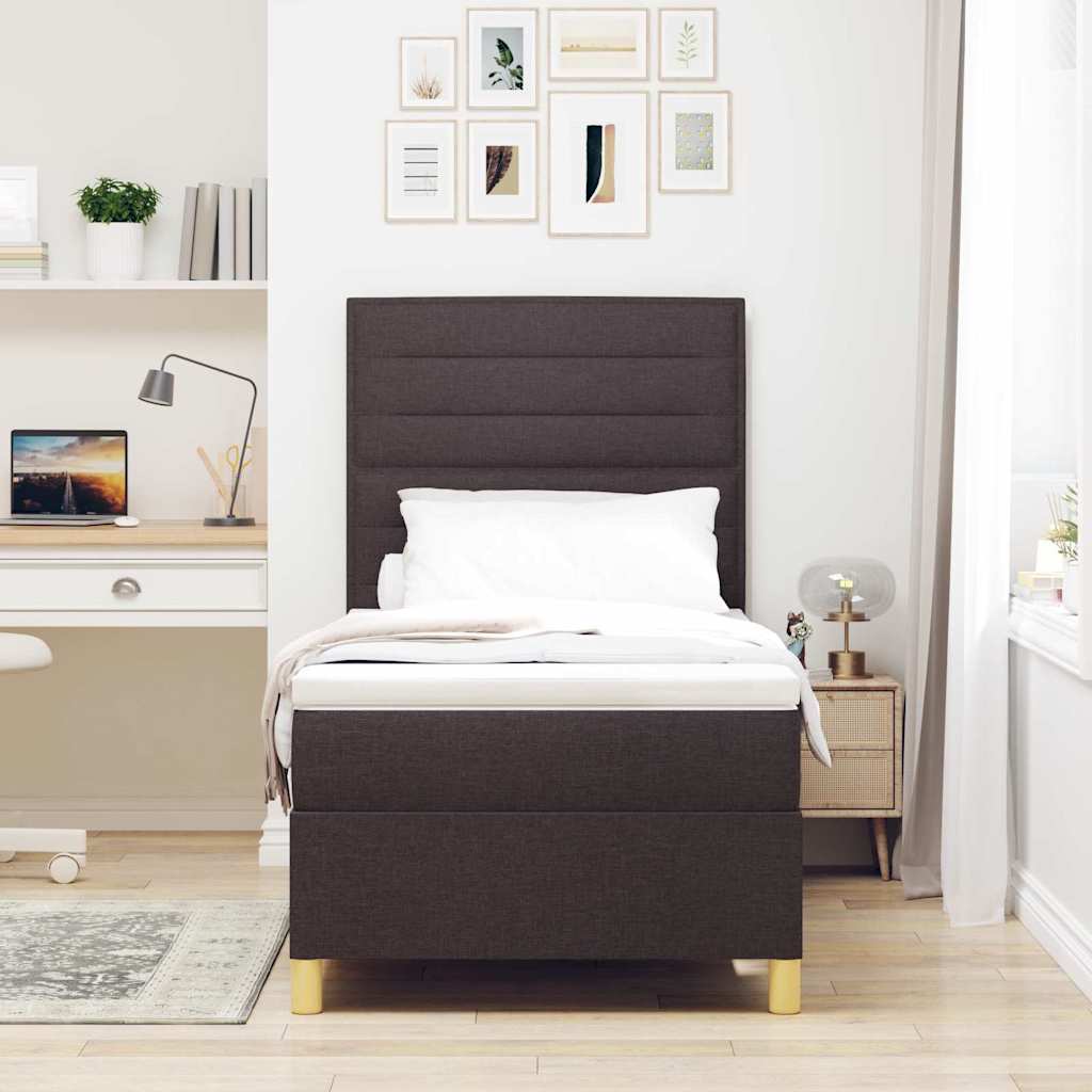 LED Box Spring Ágy fejtámlával Sötét Barna 100 x 200 cm szövet