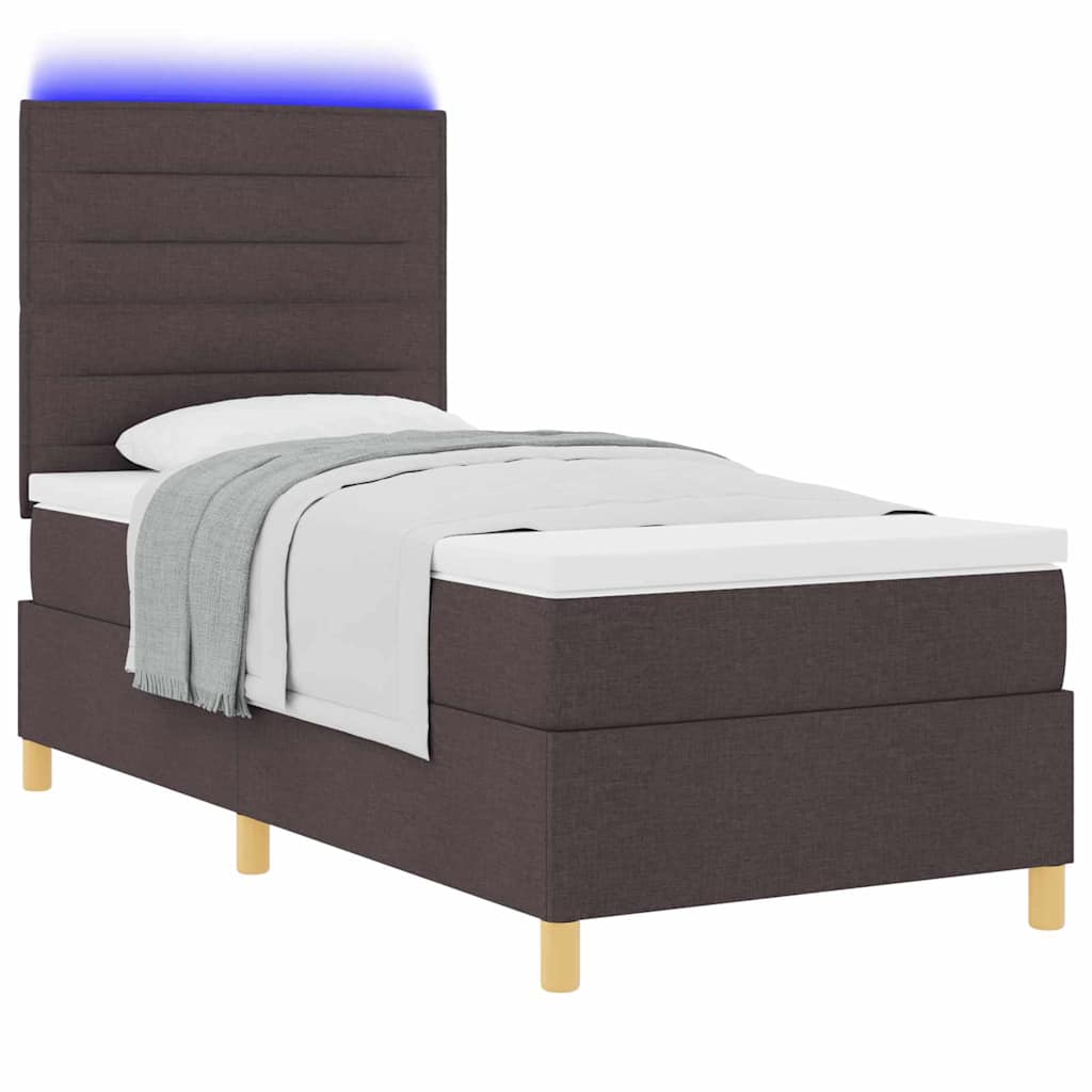 LED Box Spring Ágy fejtámlával Sötét Barna 100 x 200 cm szövet