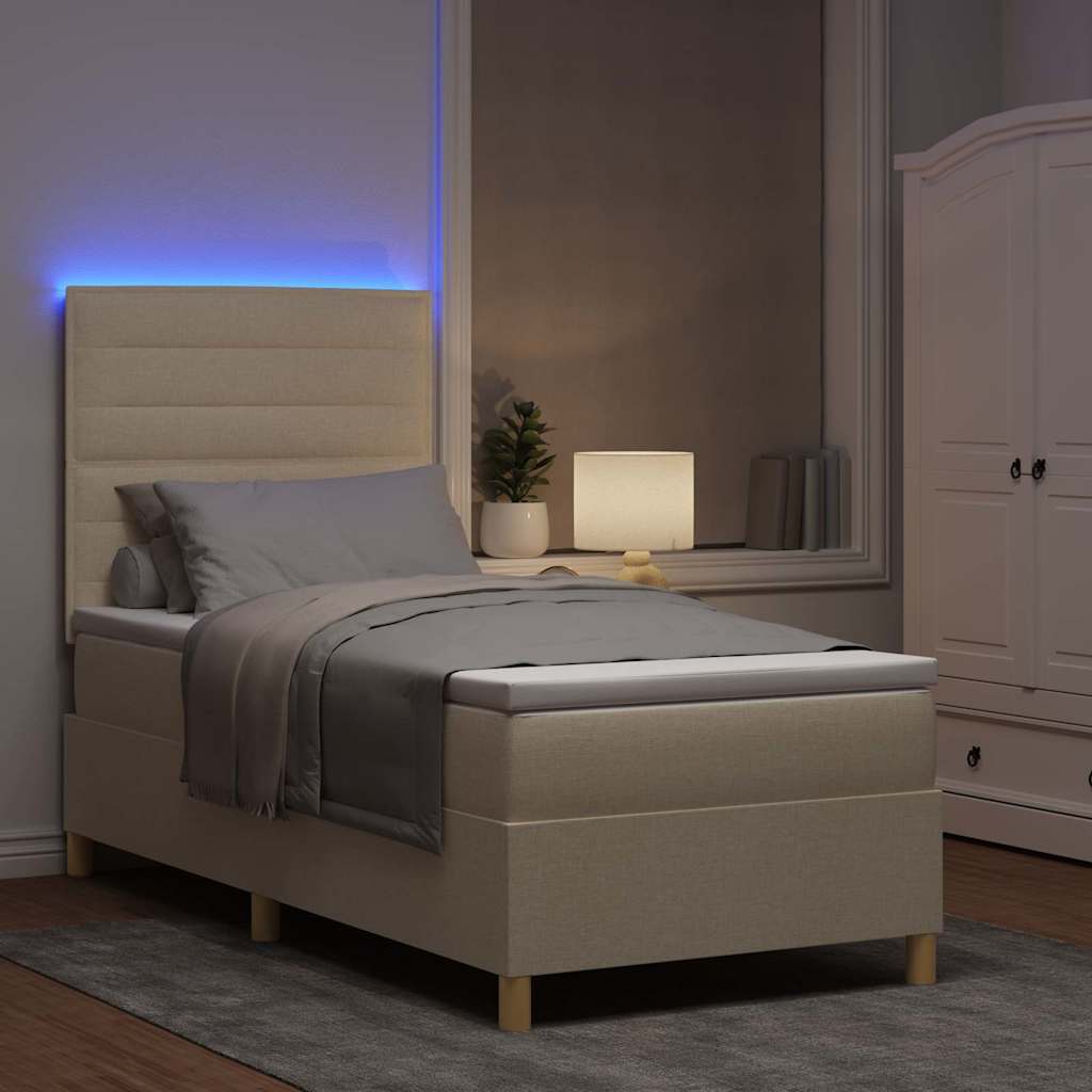 LED Box Spring Ágy matracmal Krém 100 x 200 cm szövet