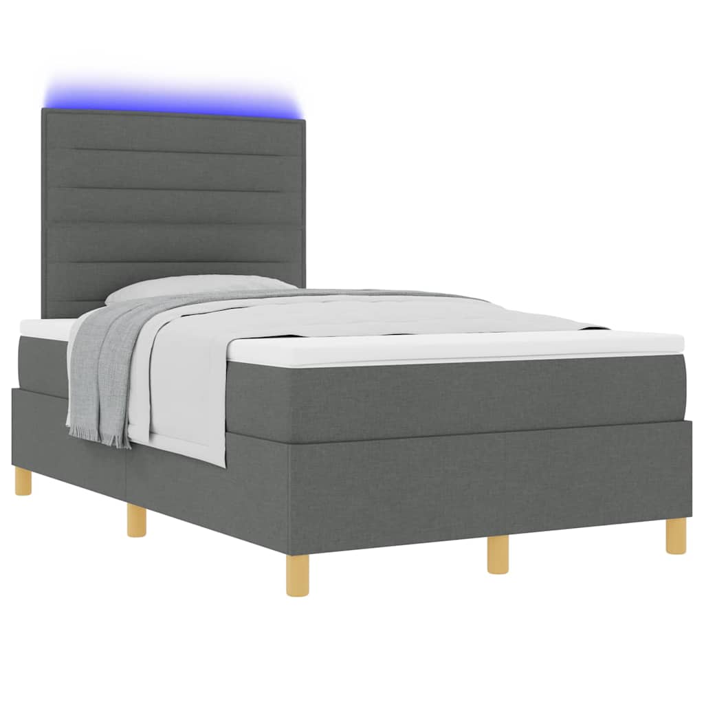 LED Box Spring Ágy matracmal Sötétszürke 120 x 190 cm szövet