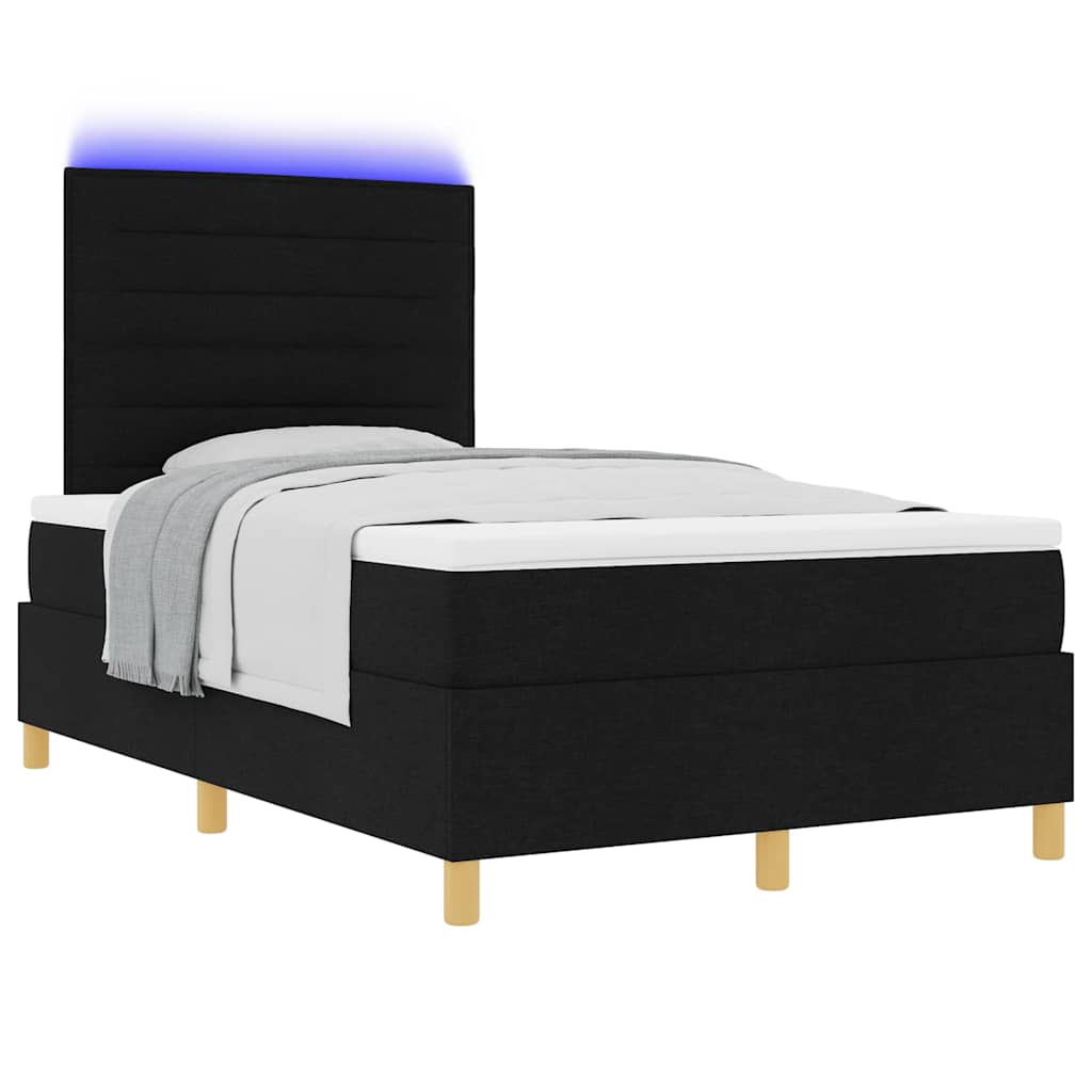 LED Box Spring Ágy matracmal Fekete 120 x 190 cm szövet
